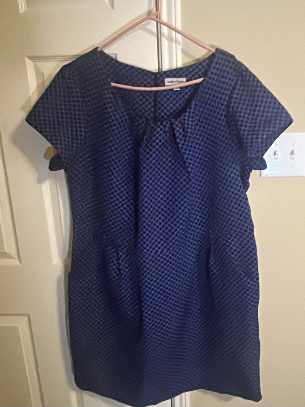Shelby & Palmer Textured Shift Dress with Short Sleeves and Pockets and Belt